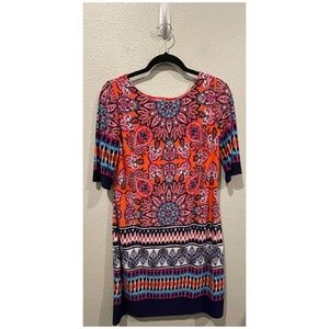 ELIZA J Printed Floral Multicolor Paisley Elbow Length Sheath Dress